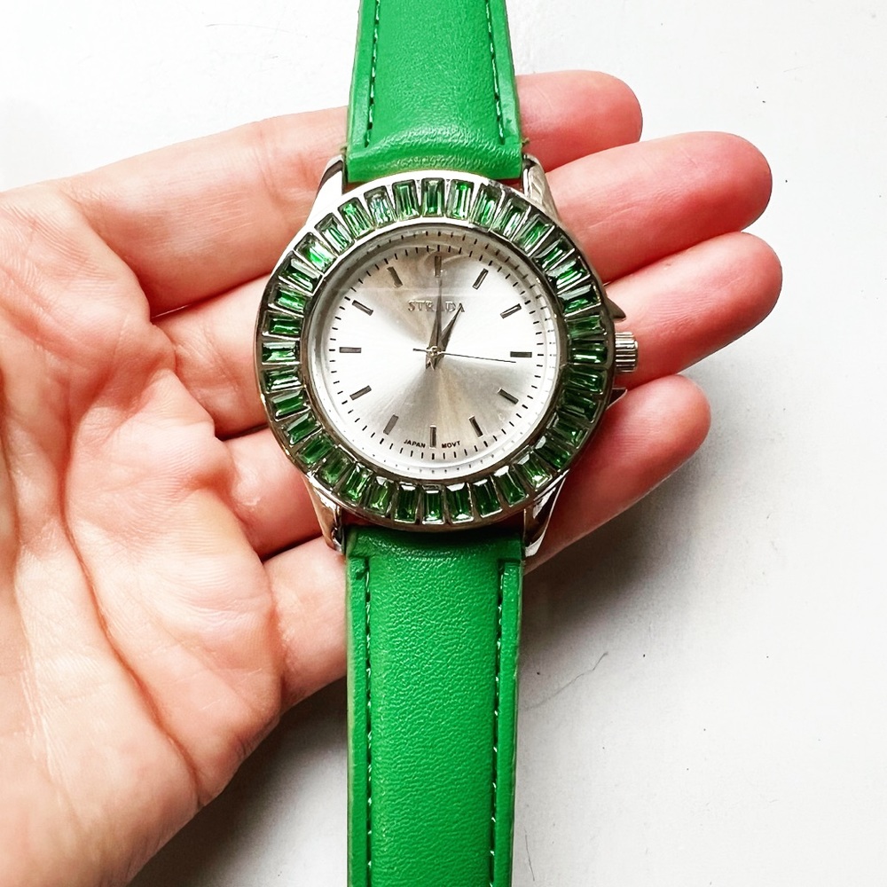 Women’s Strada green gemstone & green leather watch
